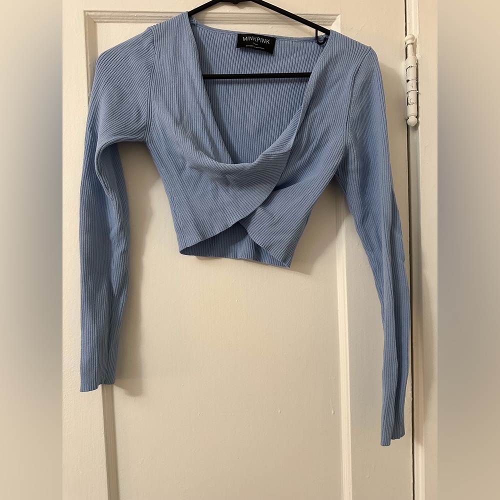 Baby blue MINKPINK crop long sleeve